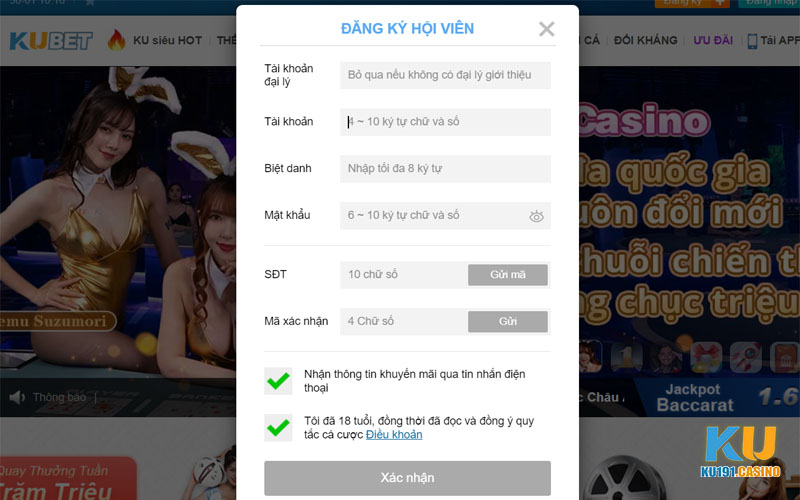 Form đăng ký tài khoản nhà cái Kubet